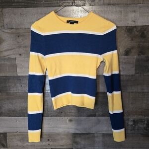 Forever 21 Yellow, Blue & White Striped Ribbed Crew Sweater